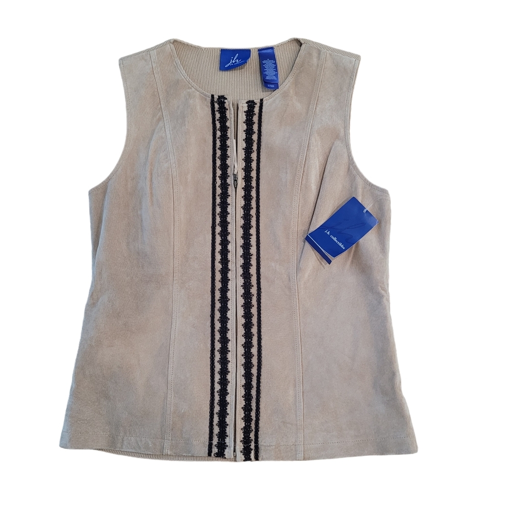 NWT JH Collectibles Tan Suede‎ Vintage Romantics Embroidered Vest Women's M